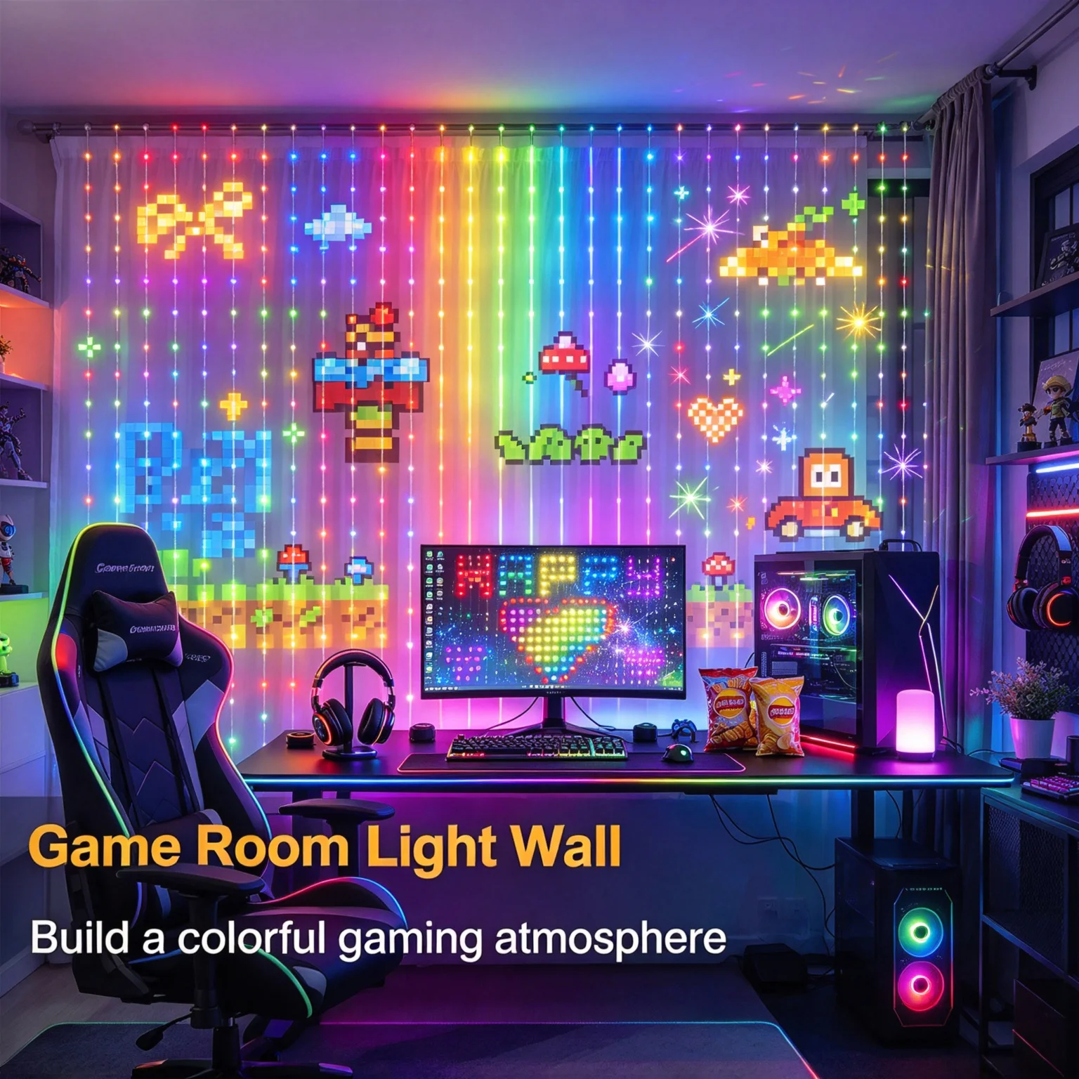 Home Decor Free App - Умные светодиодные гирлянды-шторы с USB, 400